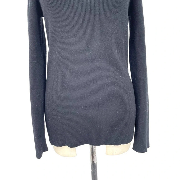 Torn by Ronny Kobo Cut Out‎ Neckline Black Long Sleeve Ribbed Sweater Size Large - Picture 3 of 8